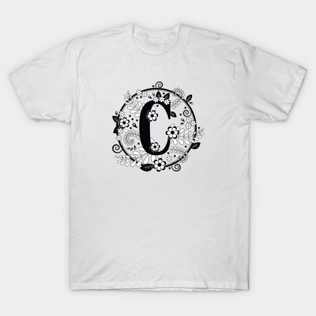 Black & White C Initial T-Shirt by Mint Cloud Art Studio